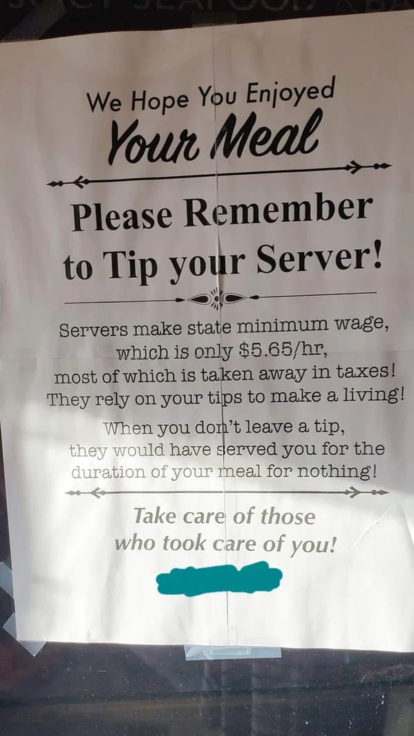 Restaurant owned for abusive flyer about minimum wage, workers being paid less than they’re worth and customers told to tip more, business roasted on social media, owned, no one wants to work anymore, lol, bad bosses