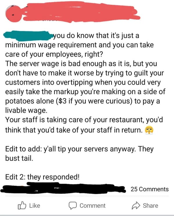 Restaurant owned for abusive flyer about minimum wage, workers being paid less than they’re worth and customers told to tip more, business roasted on social media, owned, no one wants to work anymore, lol, bad bosses