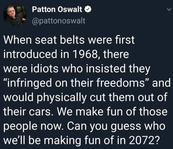 Patton Oswalt tweet, joke about seat belts versus masks, Funny Karen roasts, roasting Karens, jokes about the name Karen, reddit, r fuckyoukaren, entitled people, rude women, jokes, lol, humor, funny