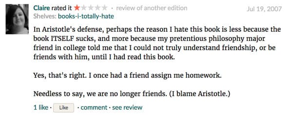 Funny one star goodreads reviews, readers hating well known books, reading novels, one star, good reads, online reviews, insane people Facebook, lol, humor, funny