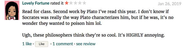 Funny one star goodreads reviews, readers hating well known books, reading novels, one star, good reads, online reviews, insane people Facebook, lol, humor, funny