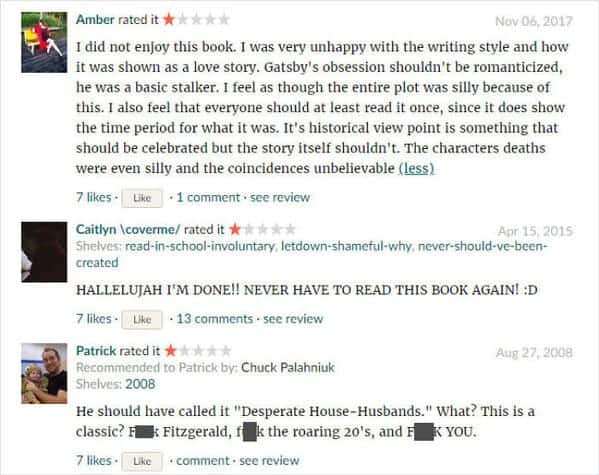 Funny one star goodreads reviews, readers hating well known books, reading novels, one star, good reads, online reviews, insane people Facebook, lol, humor, funny