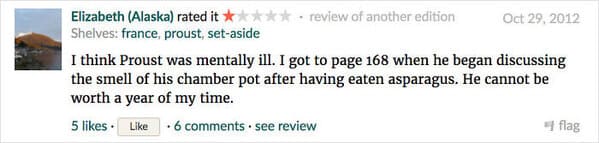 Funny one star goodreads reviews, readers hating well known books, reading novels, one star, good reads, online reviews, insane people Facebook, lol, humor, funny