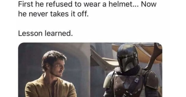 First he refused to wear a helmet... Now he never takes it off. Lesson learned.