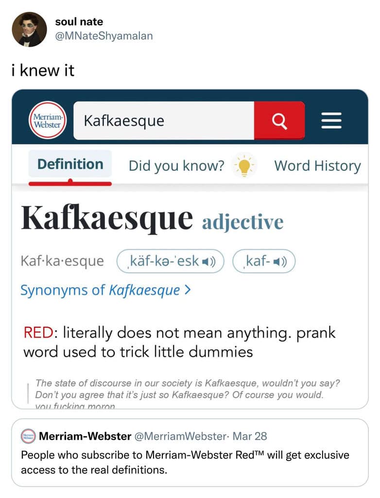 merriam webster trolls - kafkaesque 