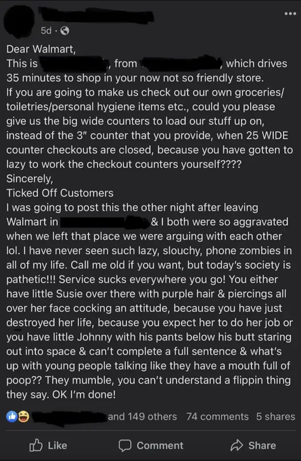 unhinged boomer post - if you're going to make us check our own groceries rant