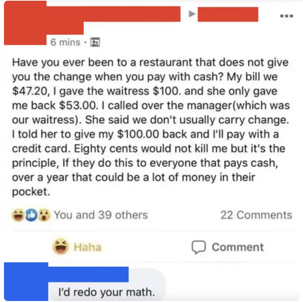 unhinged boomer post - bad math restaurant review
