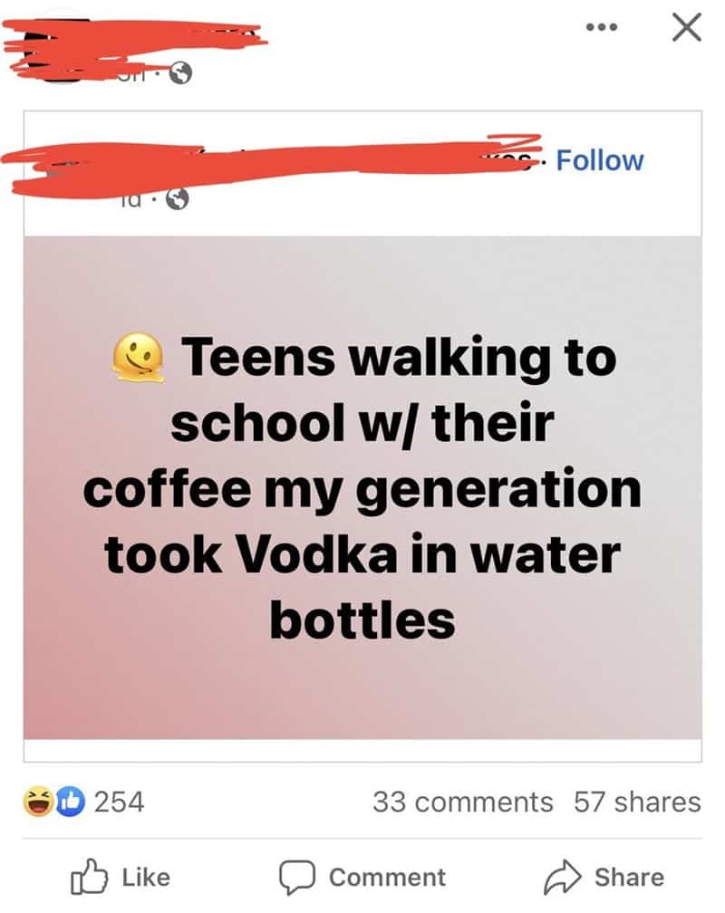 unhinged boomer post - vodka in water bottles post