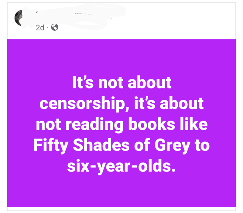 unhinged boomer post - reading 50 shades of grey to six-year-olds